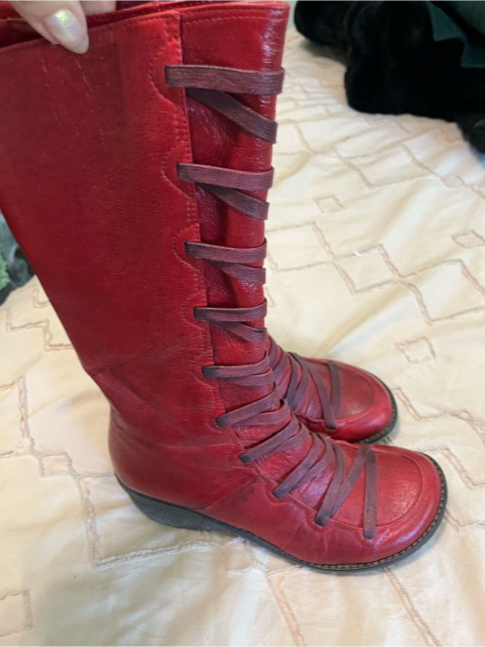 Miz Mooz Red Lace-Up Knee Boots